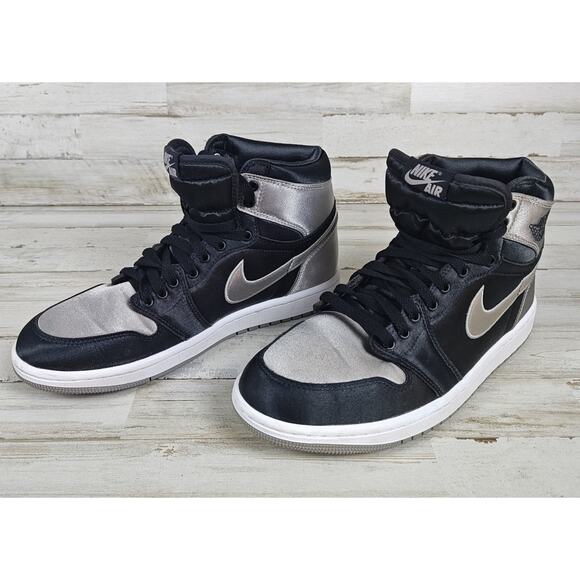 NIKE AIR JORDAN 1 Retro High OG Satin Shadow Wms Sz 9.5 Black Shoes FD4810 010 - Picture 1 of 9
